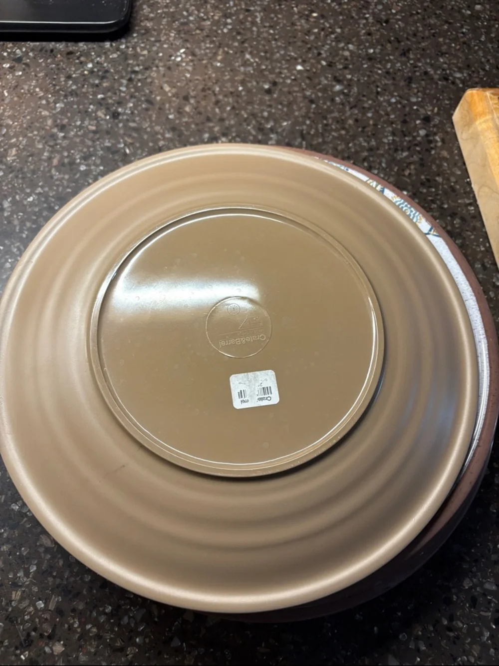 Crate&Barrel Tan Dinner Plate with Branded Marking